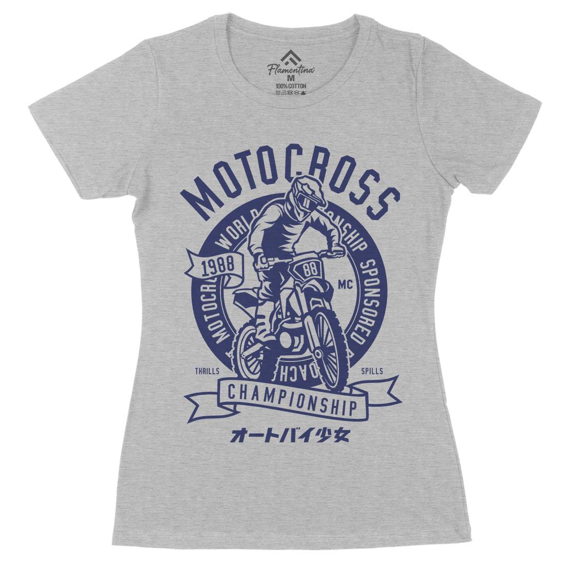 Moto Cross Womens Organic Crew Neck T-Shirt Motorcycles A253