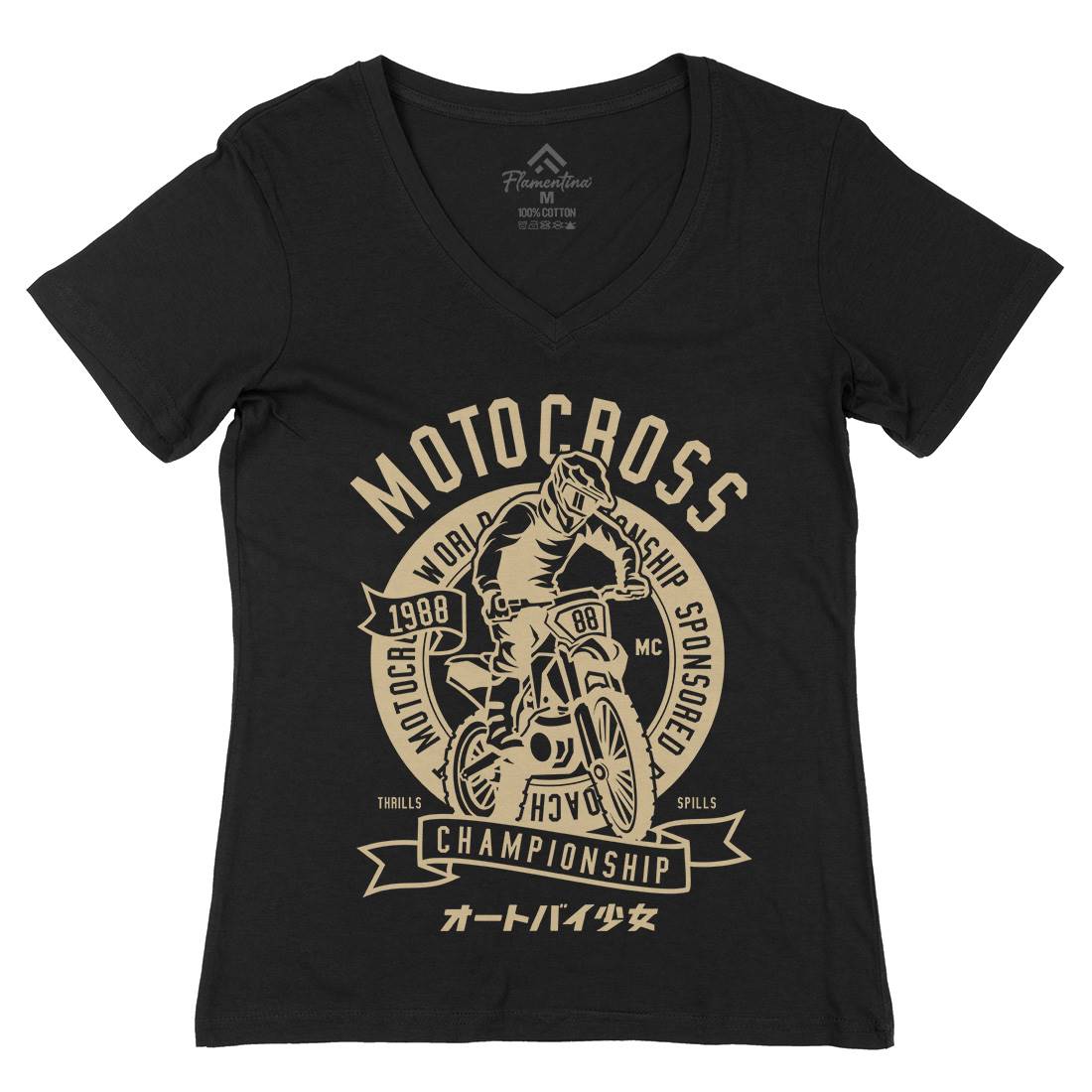 Moto Cross Womens Organic V-Neck T-Shirt Motorcycles A253