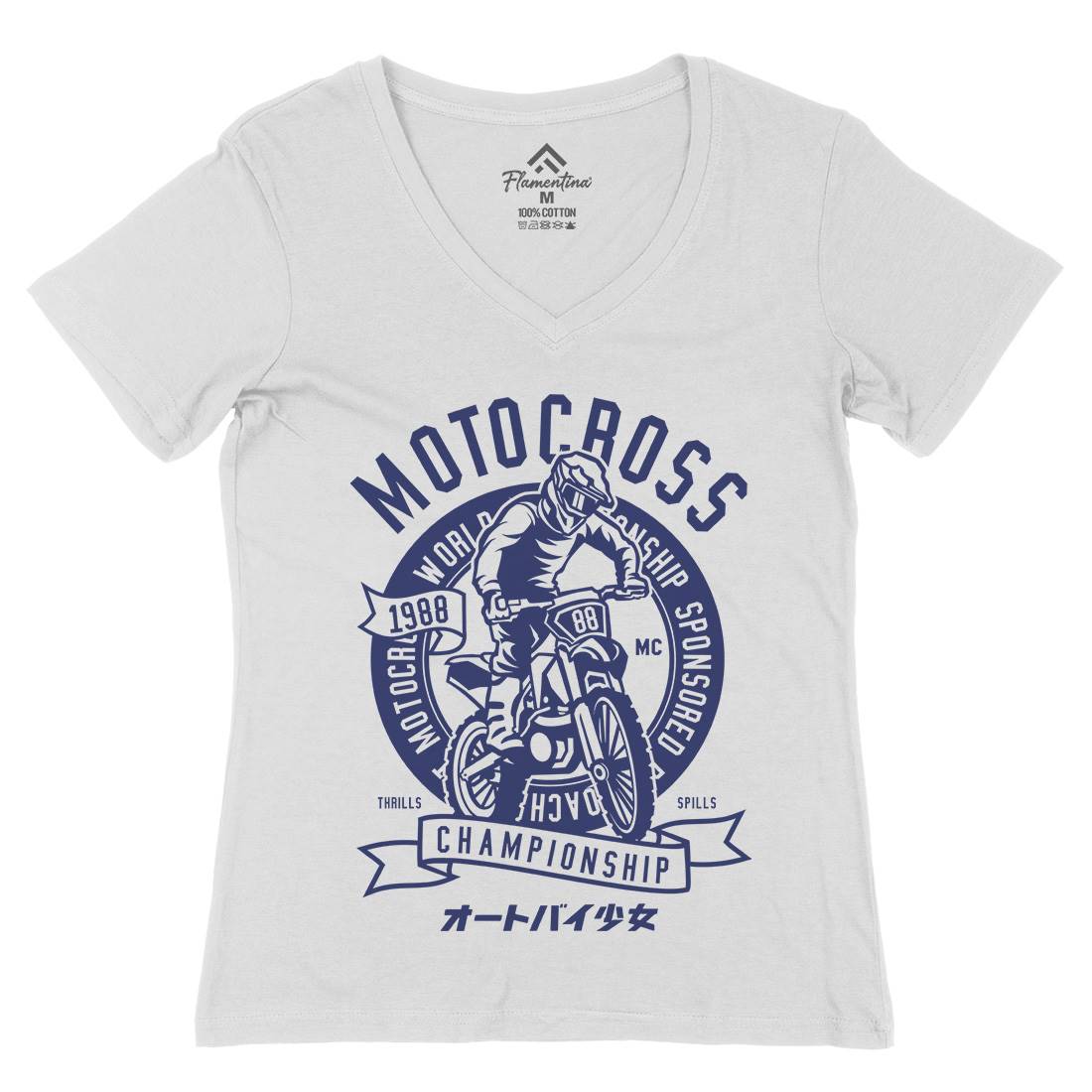 Moto Cross Womens Organic V-Neck T-Shirt Motorcycles A253