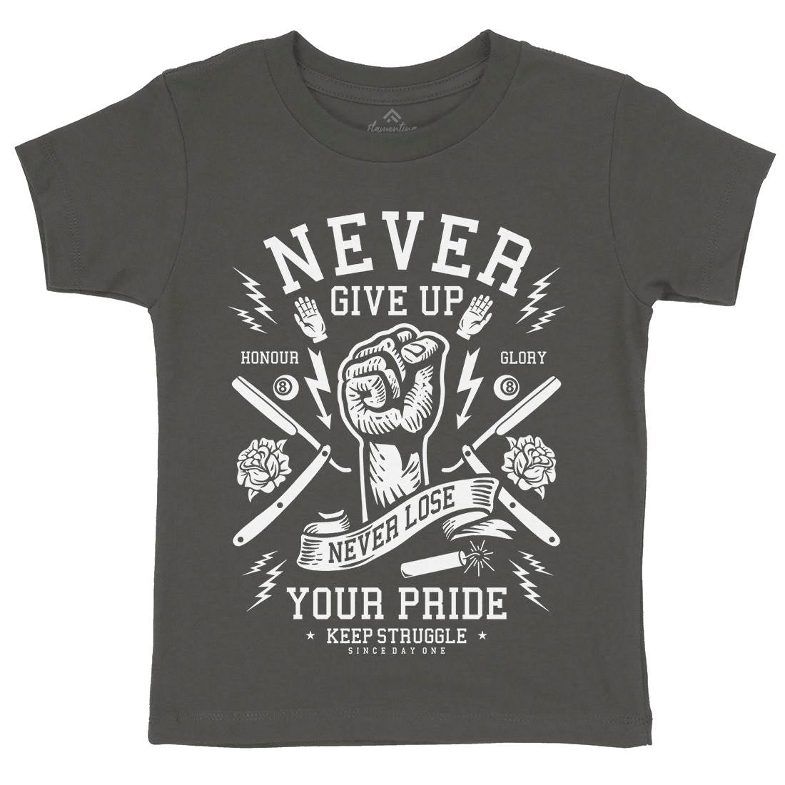 Never Give Up Kids Crew Neck T-Shirt Quotes A254