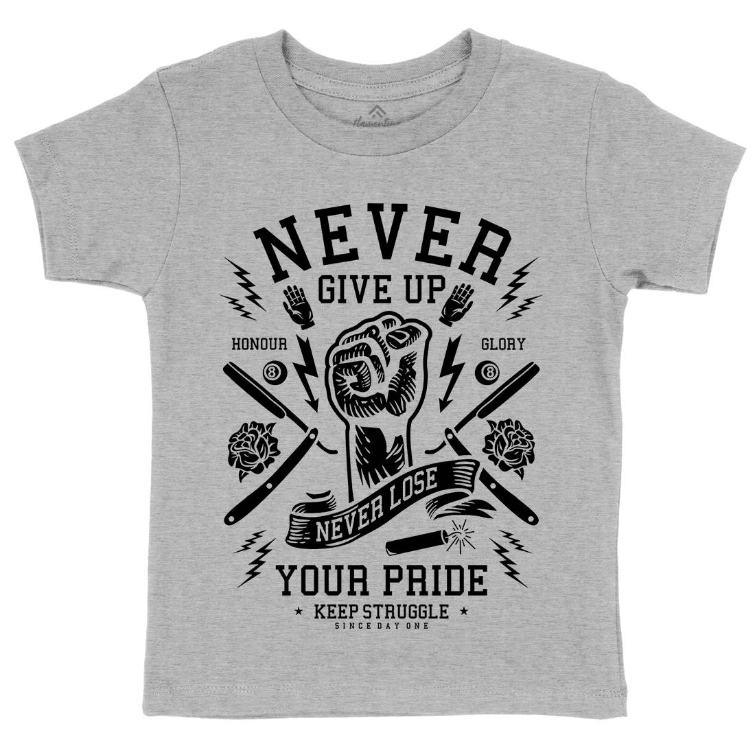 Never Give Up Kids Crew Neck T-Shirt Quotes A254