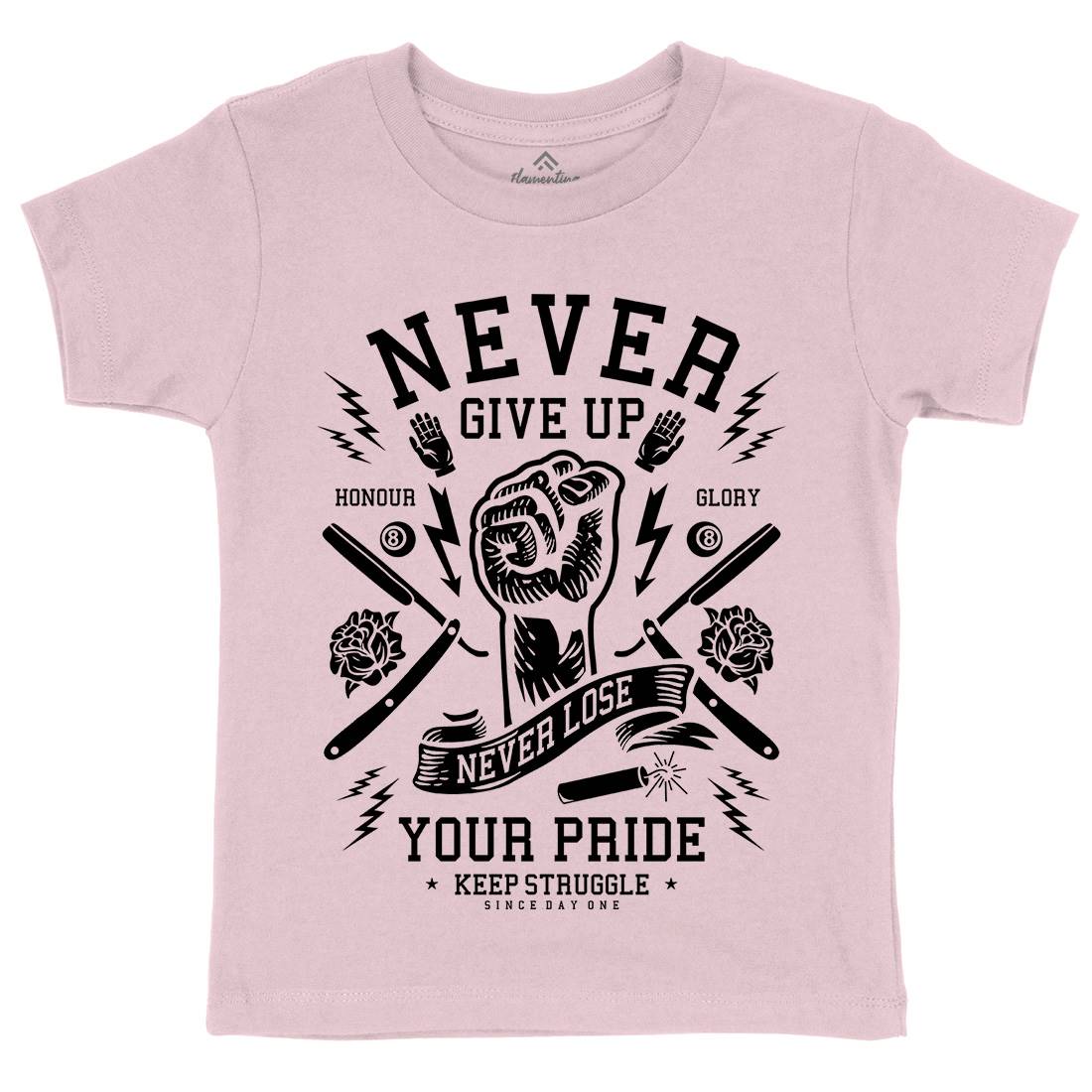Never Give Up Kids Organic Crew Neck T-Shirt Quotes A254
