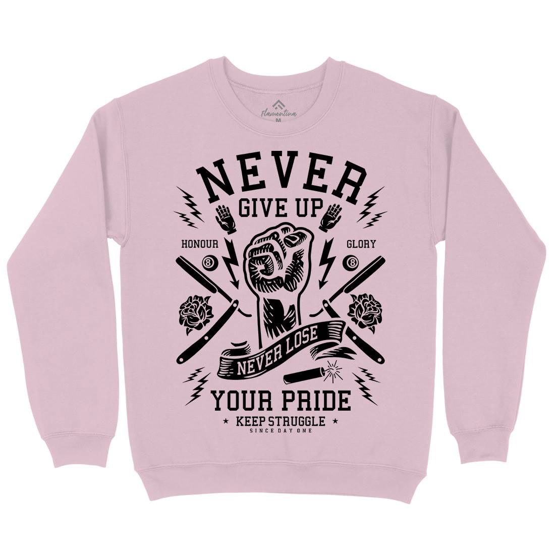 Never Give Up Kids Crew Neck Sweatshirt Quotes A254