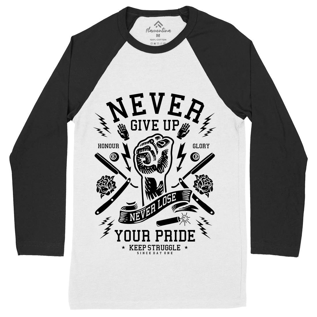 Never Give Up Mens Long Sleeve Baseball T-Shirt Quotes A254