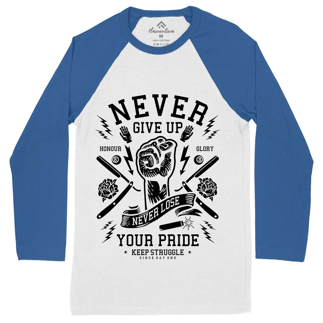 Never Give Up Mens Long Sleeve Baseball T-Shirt Quotes A254