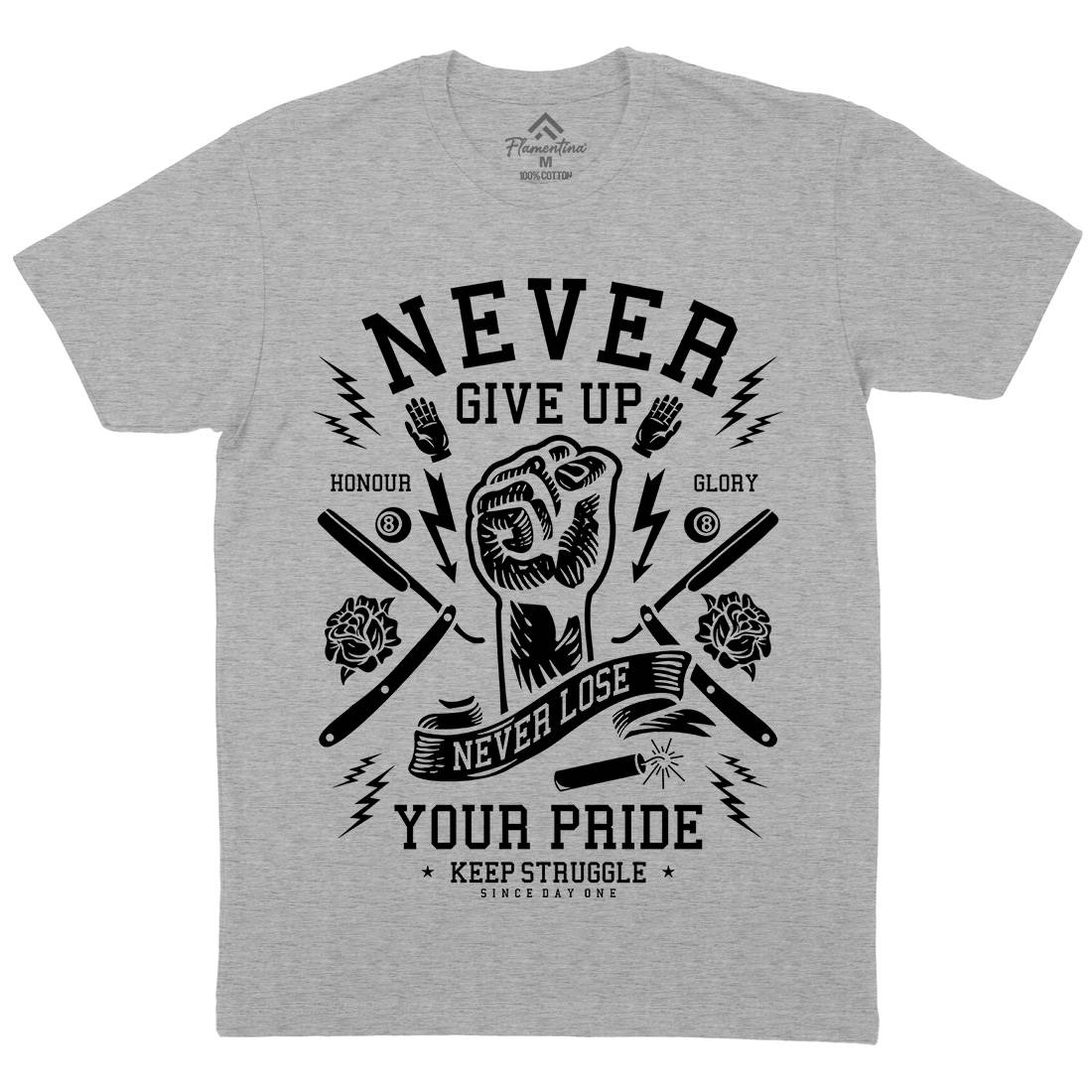 Never Give Up Mens Organic Crew Neck T-Shirt Quotes A254