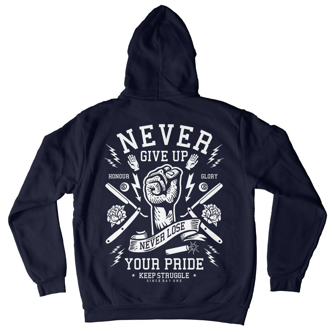 Never Give Up Kids Crew Neck Hoodie Quotes A254