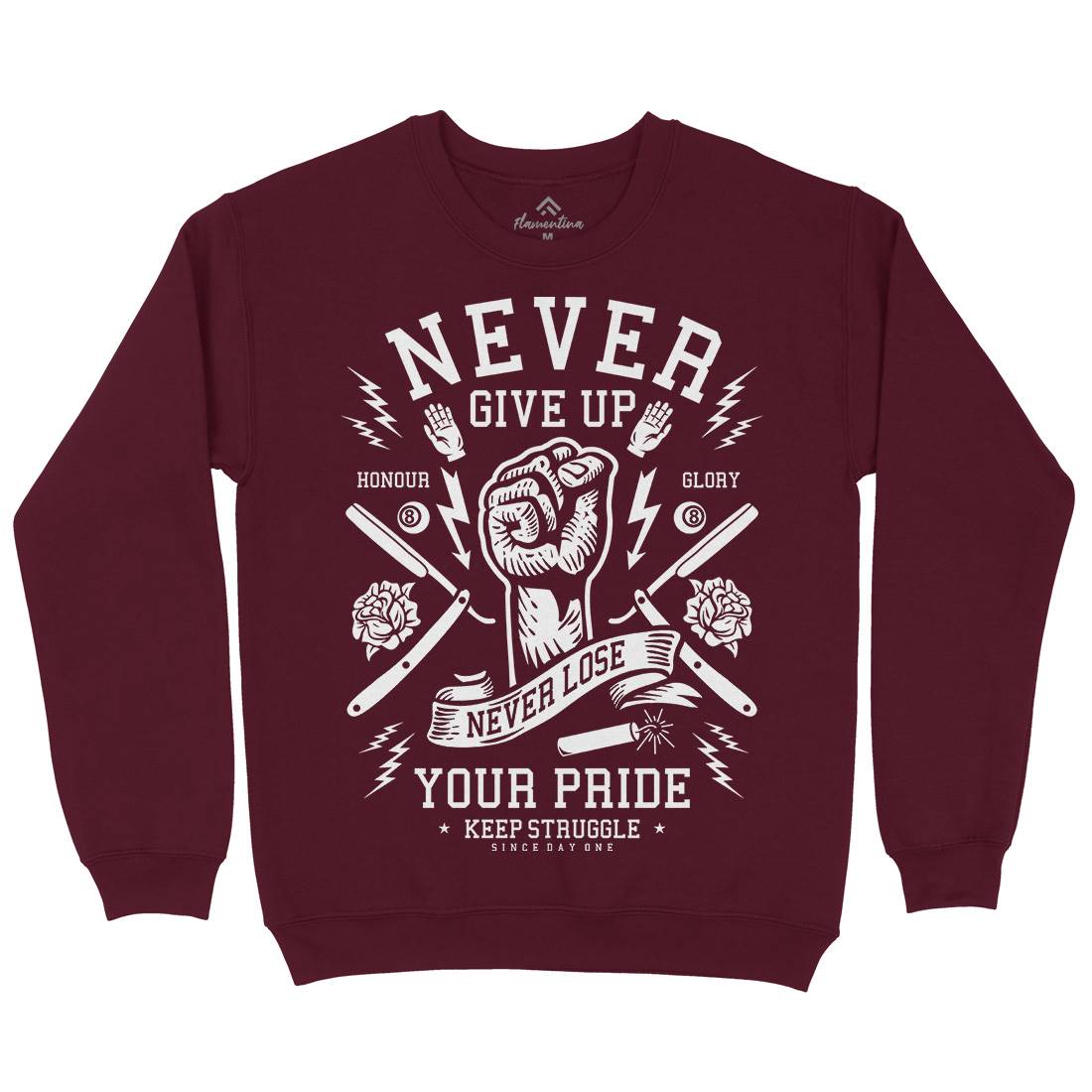 Never Give Up Kids Crew Neck Sweatshirt Quotes A254