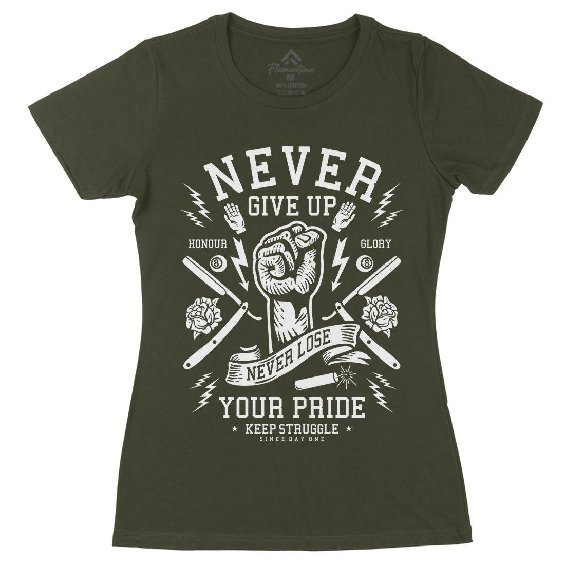 Never Give Up Womens Organic Crew Neck T-Shirt Quotes A254