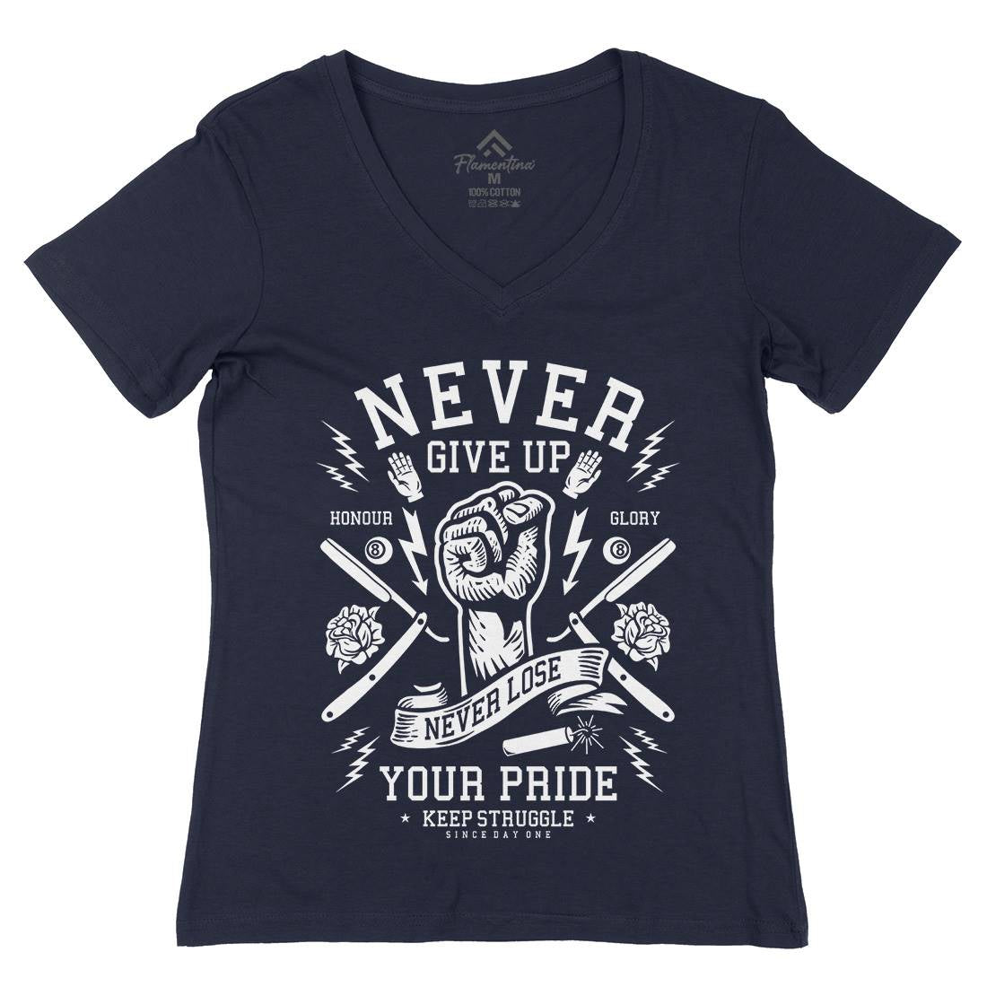 Never Give Up Womens Organic V-Neck T-Shirt Quotes A254