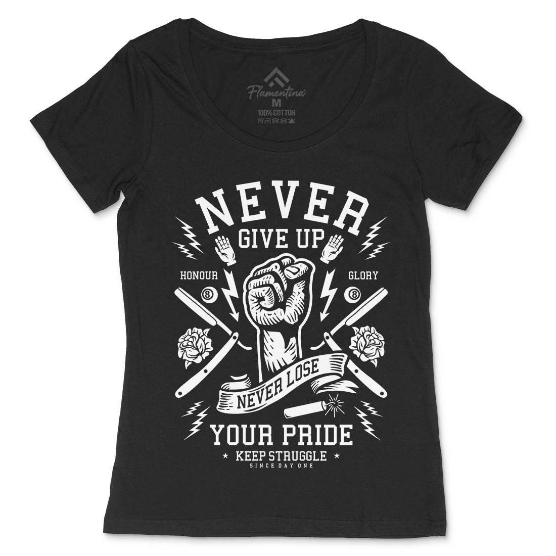 Never Give Up Womens Scoop Neck T-Shirt Quotes A254