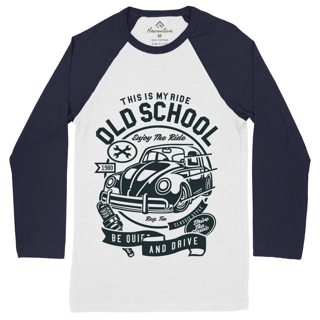Old School Ride Mens Long Sleeve Baseball T-Shirt Cars A255