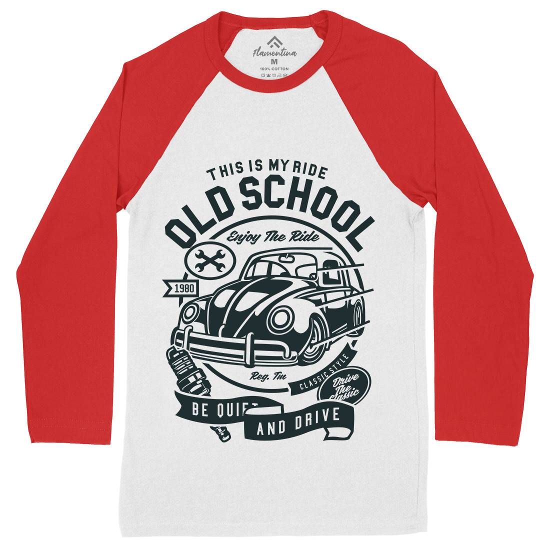 Old School Ride Mens Long Sleeve Baseball T-Shirt Cars A255