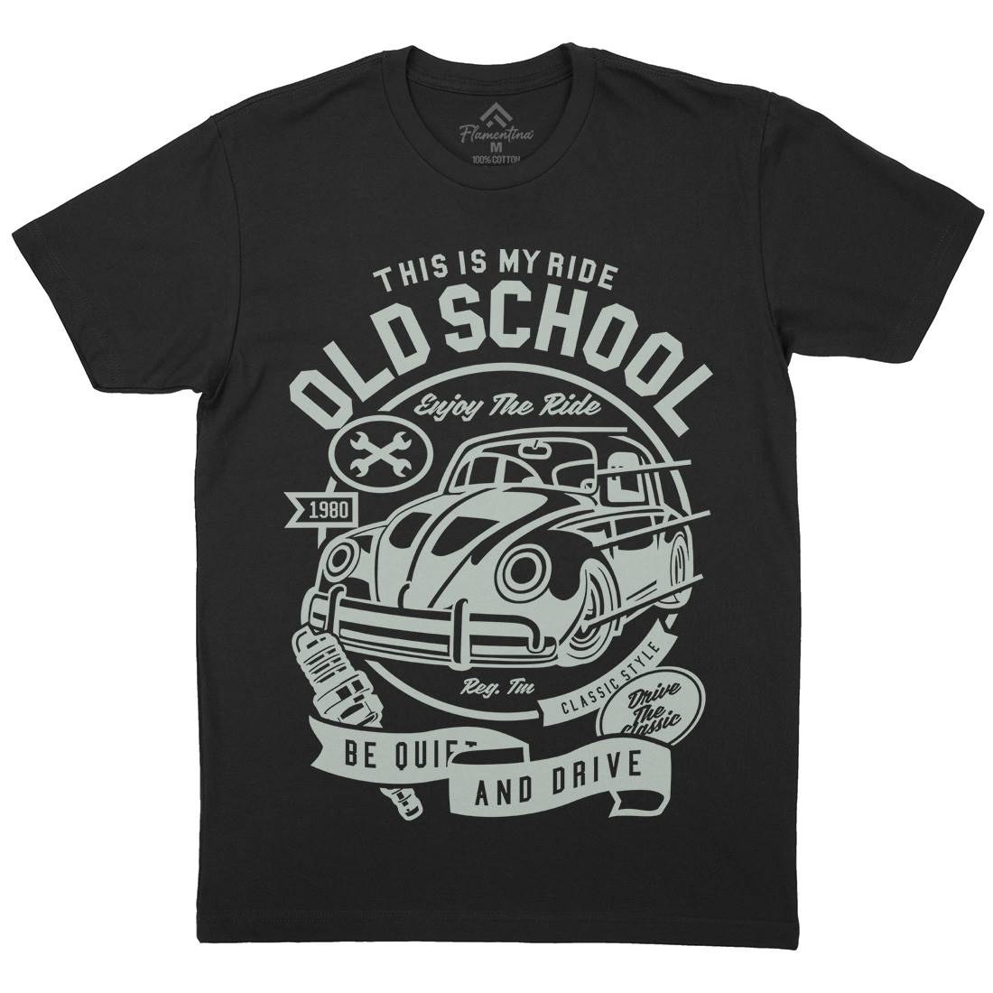 Old School Ride Mens Organic Crew Neck T-Shirt Cars A255