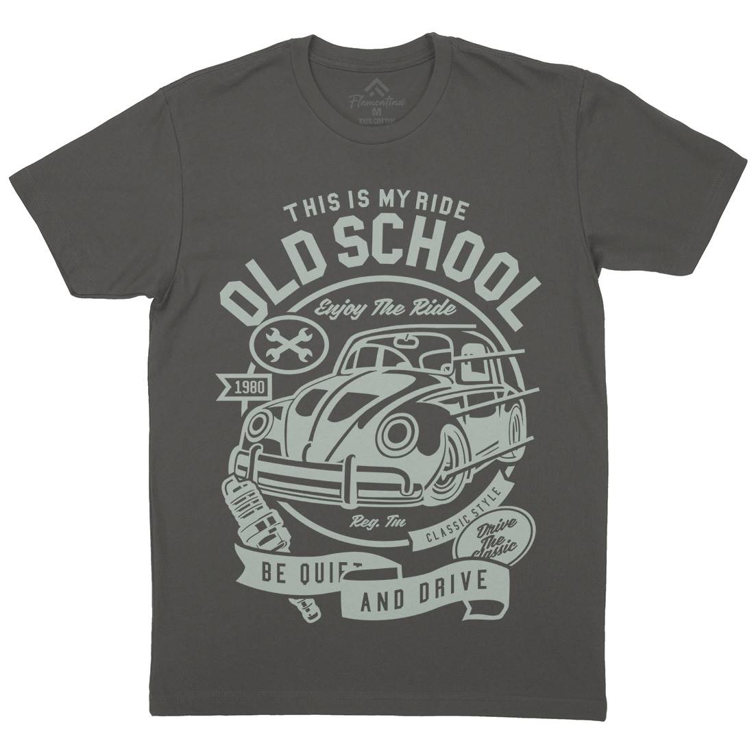Old School Ride Mens Organic Crew Neck T-Shirt Cars A255
