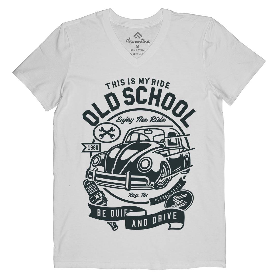 Old School Ride Mens Organic V-Neck T-Shirt Cars A255