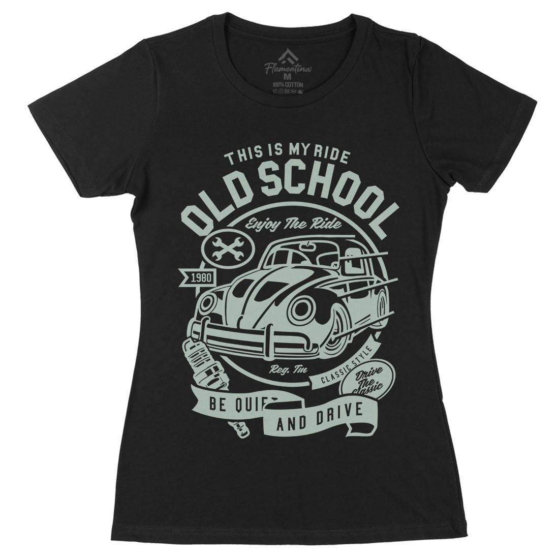 Old School Ride Womens Organic Crew Neck T-Shirt Cars A255