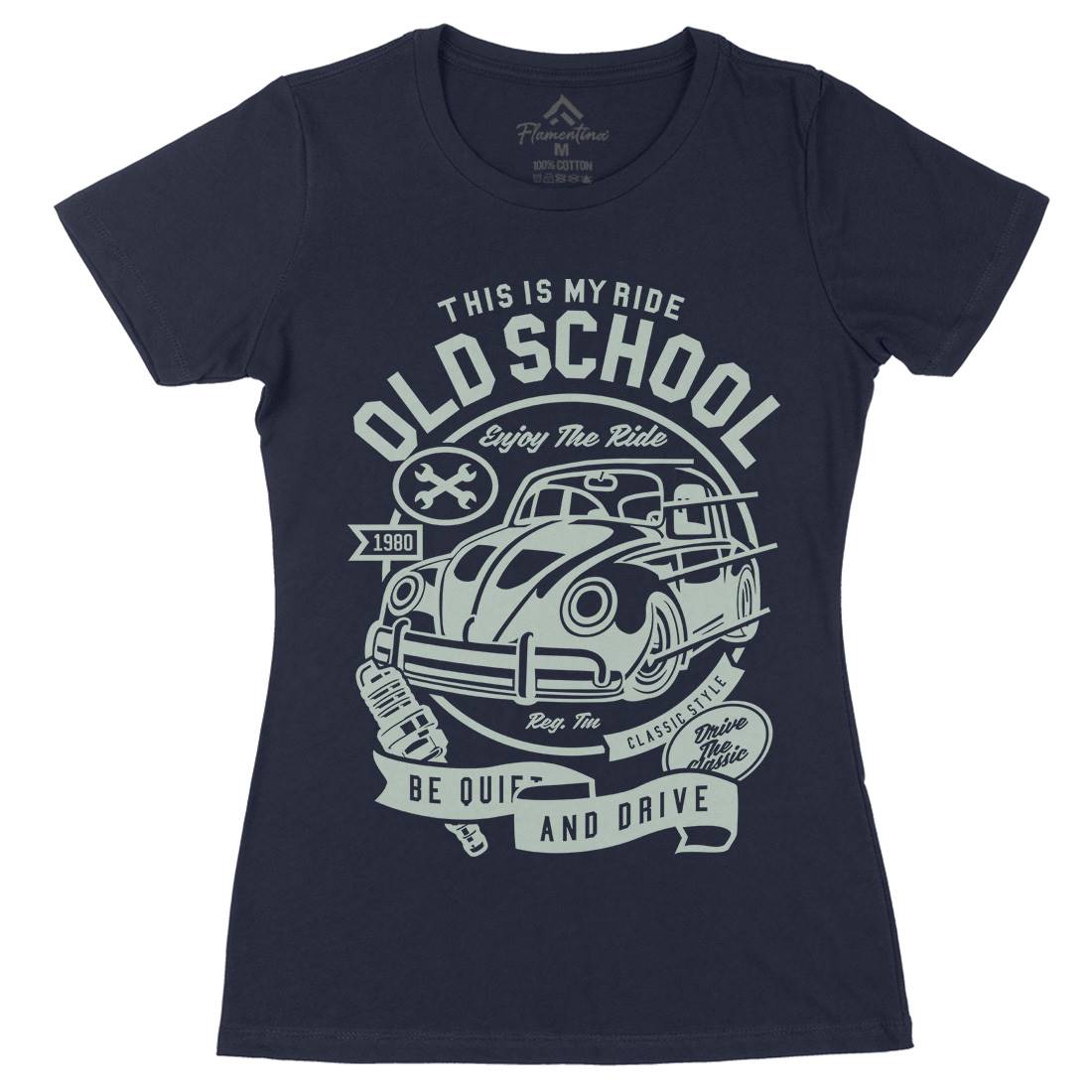 Old School Ride Womens Organic Crew Neck T-Shirt Cars A255