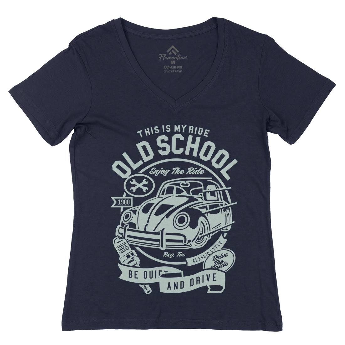 Old School Ride Womens Organic V-Neck T-Shirt Cars A255