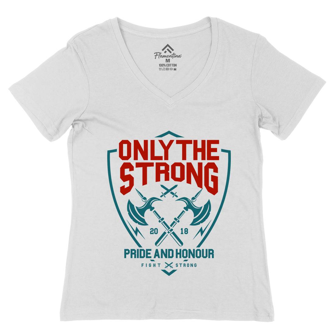 Only The Strong Womens Organic V-Neck T-Shirt Quotes A257