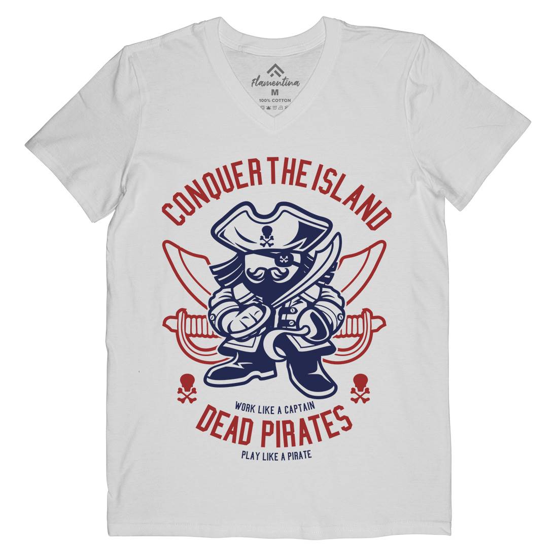 Pirates Mens Organic V-Neck T-Shirt Navy A260