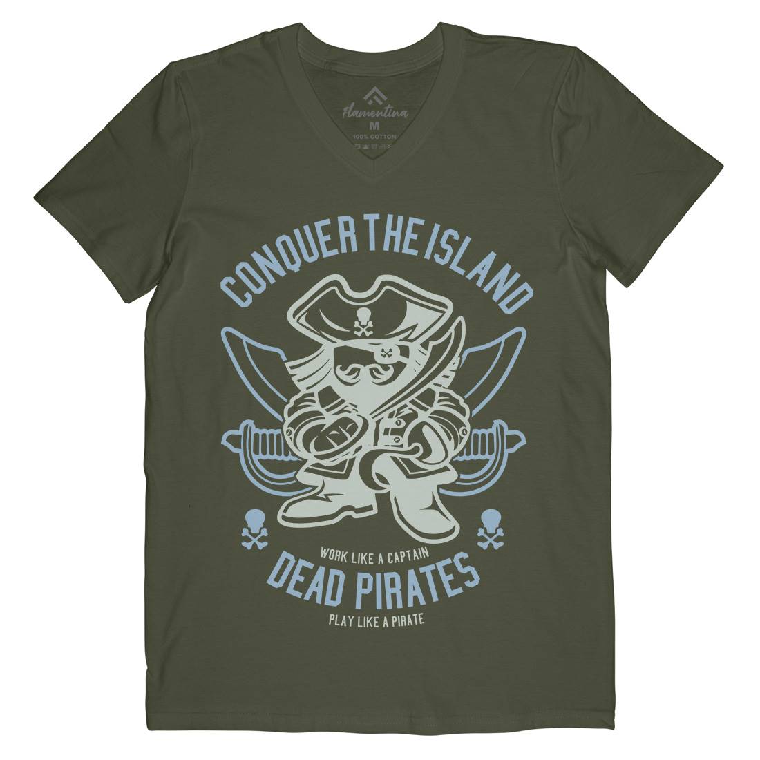 Pirates Mens Organic V-Neck T-Shirt Navy A260