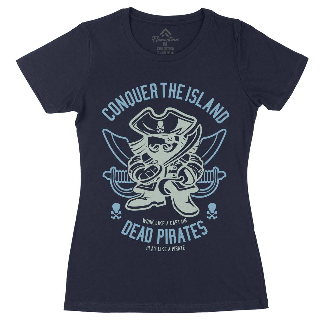 Pirates Womens Organic Crew Neck T-Shirt Navy A260
