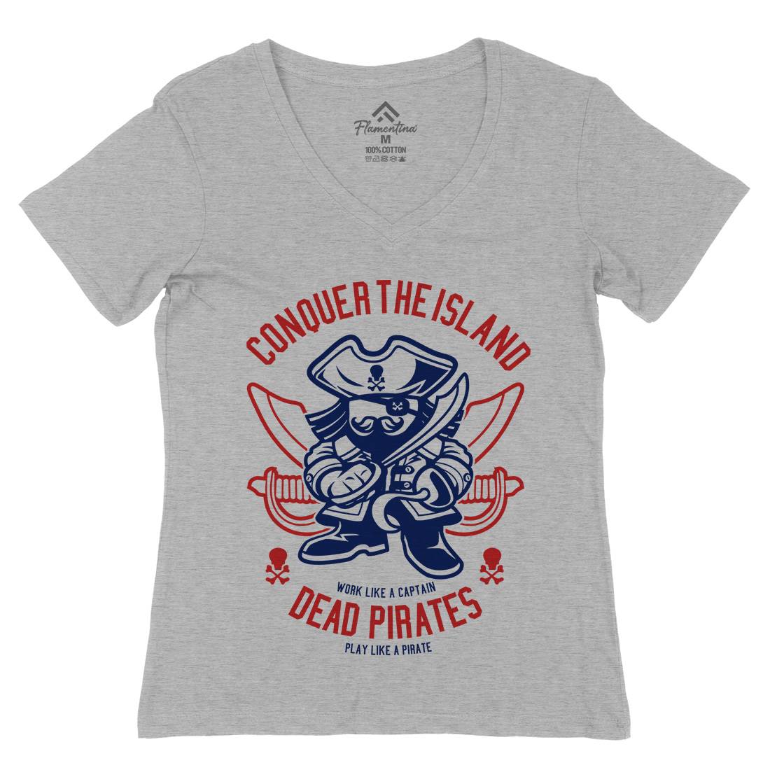 Pirates Womens Organic V-Neck T-Shirt Navy A260