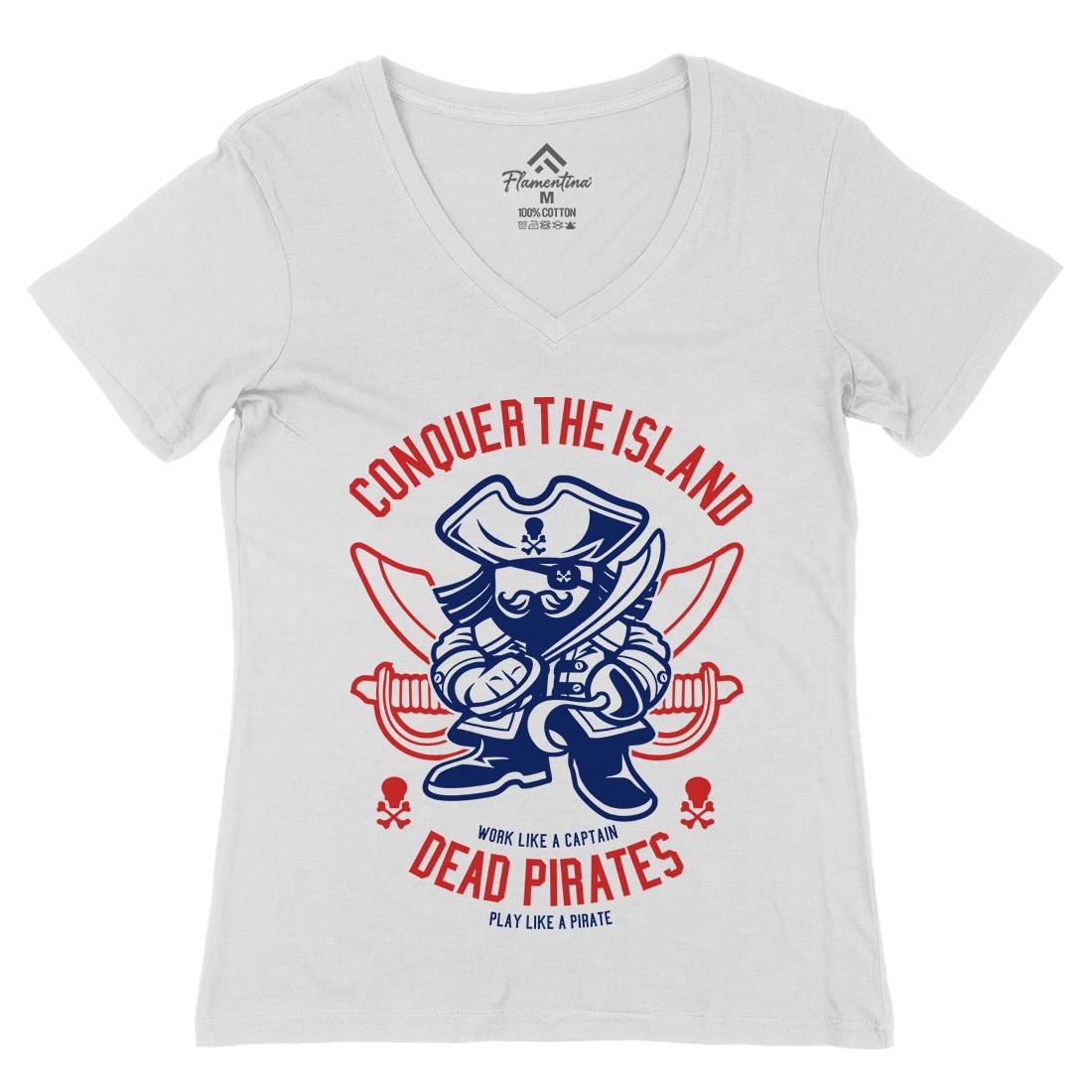 Pirates Womens Organic V-Neck T-Shirt Navy A260