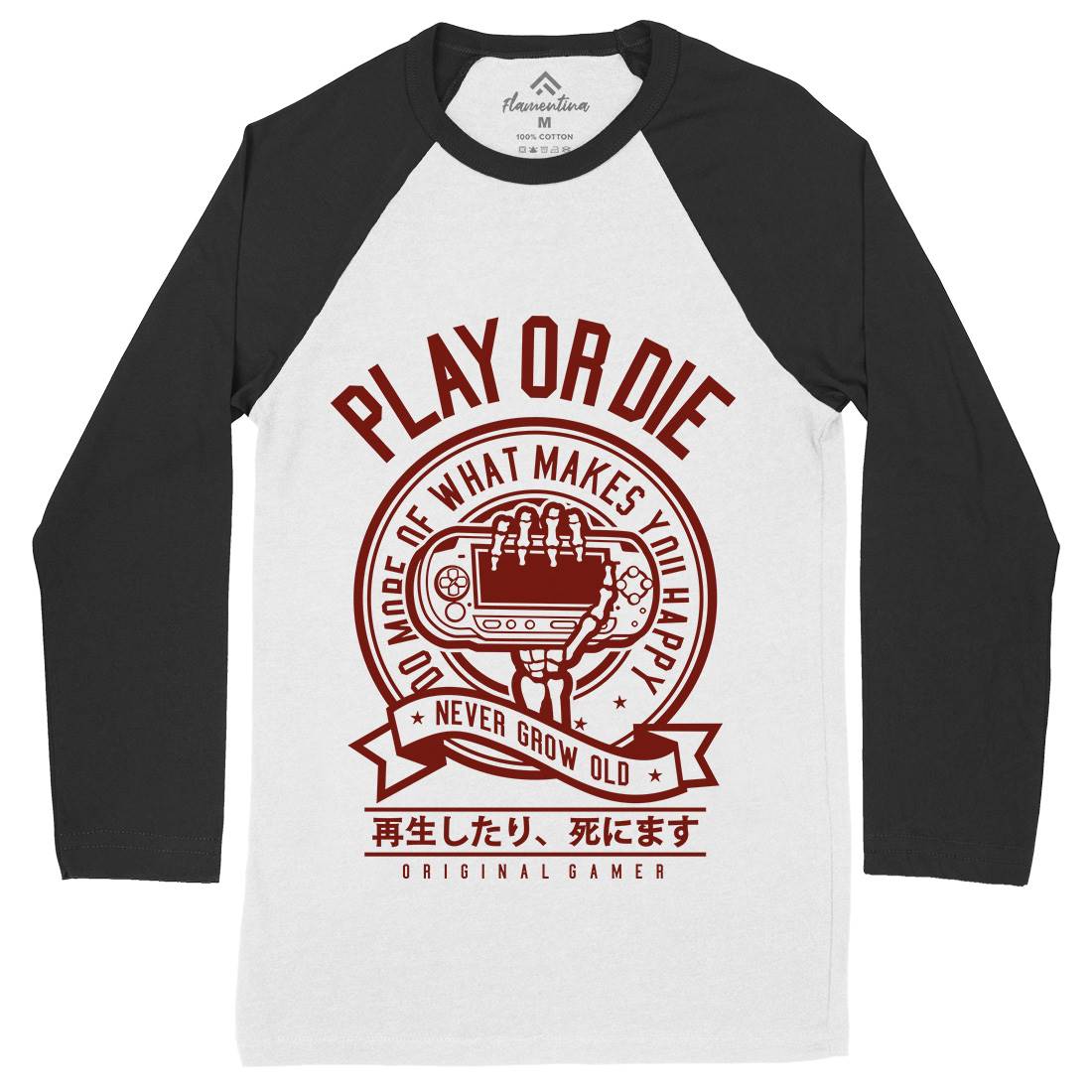 Play Or Die Mens Long Sleeve Baseball T-Shirt Geek A262