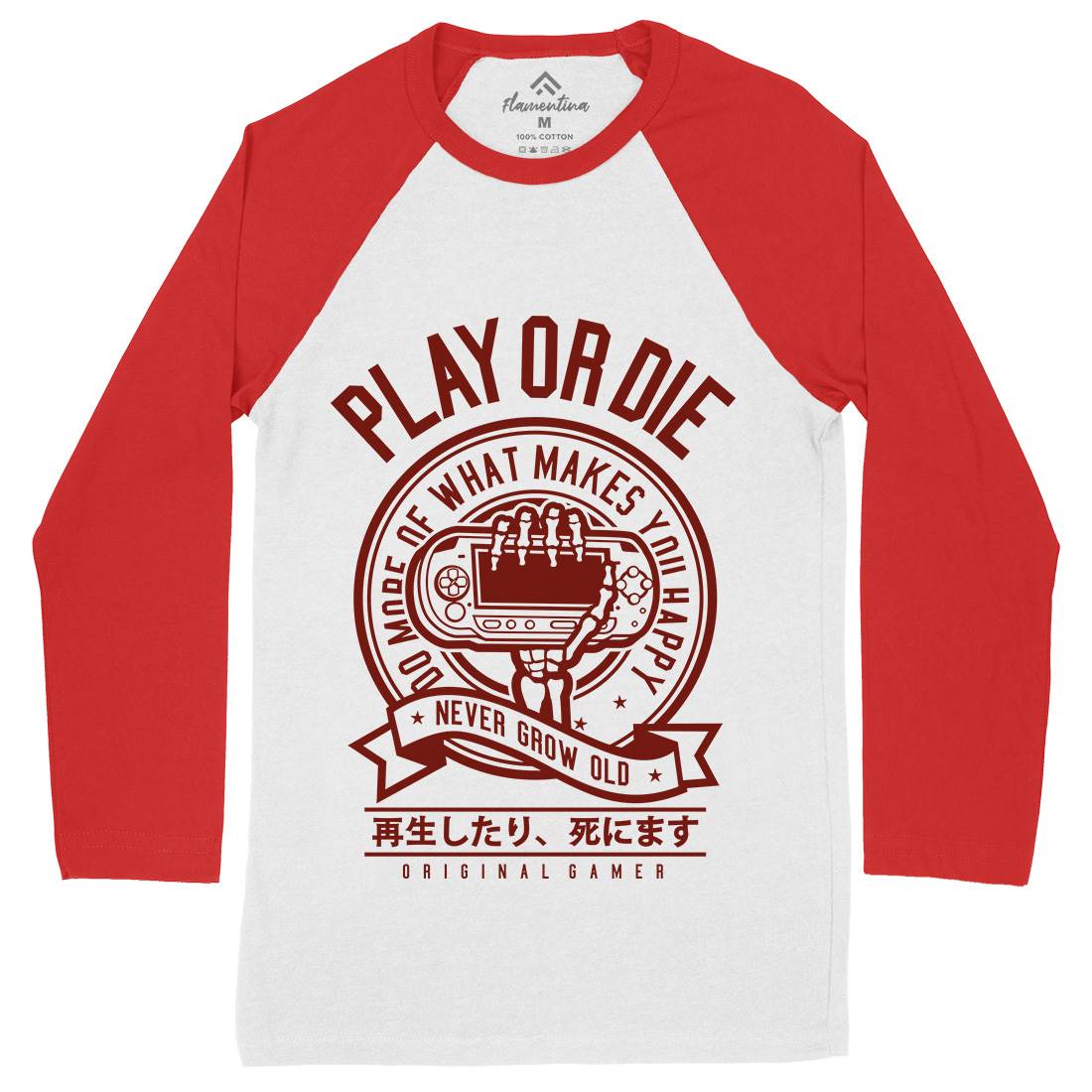 Play Or Die Mens Long Sleeve Baseball T-Shirt Geek A262