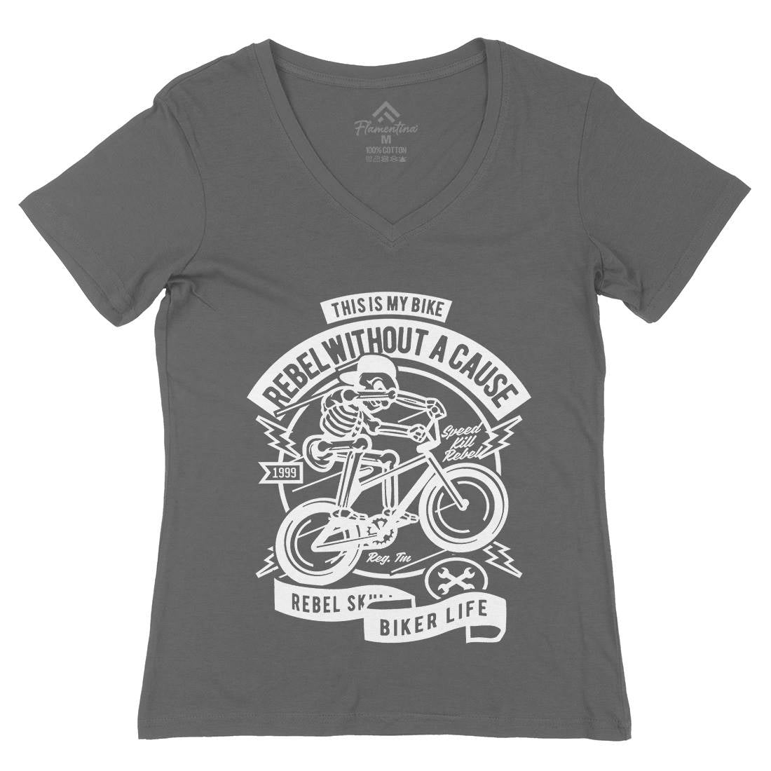 Rebel Without A Cause Womens Organic V-Neck T-Shirt Motorcycles A265