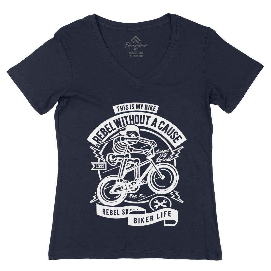 Rebel Without A Cause Womens Organic V-Neck T-Shirt Motorcycles A265