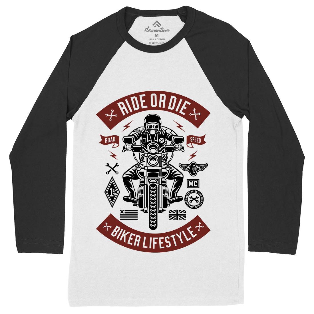 Ride Or Die Mens Long Sleeve Baseball T-Shirt Motorcycles A269