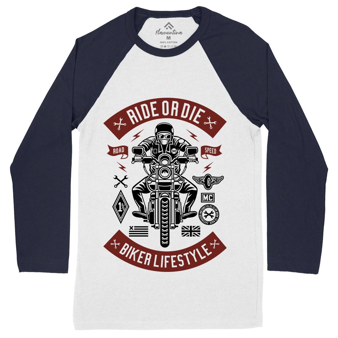 Ride Or Die Mens Long Sleeve Baseball T-Shirt Motorcycles A269