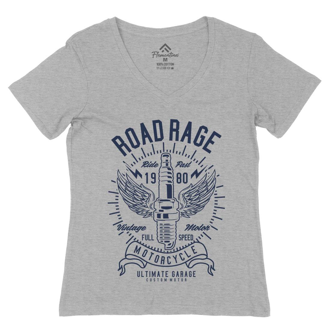 Road Rage Womens Organic V-Neck T-Shirt Motorcycles A270