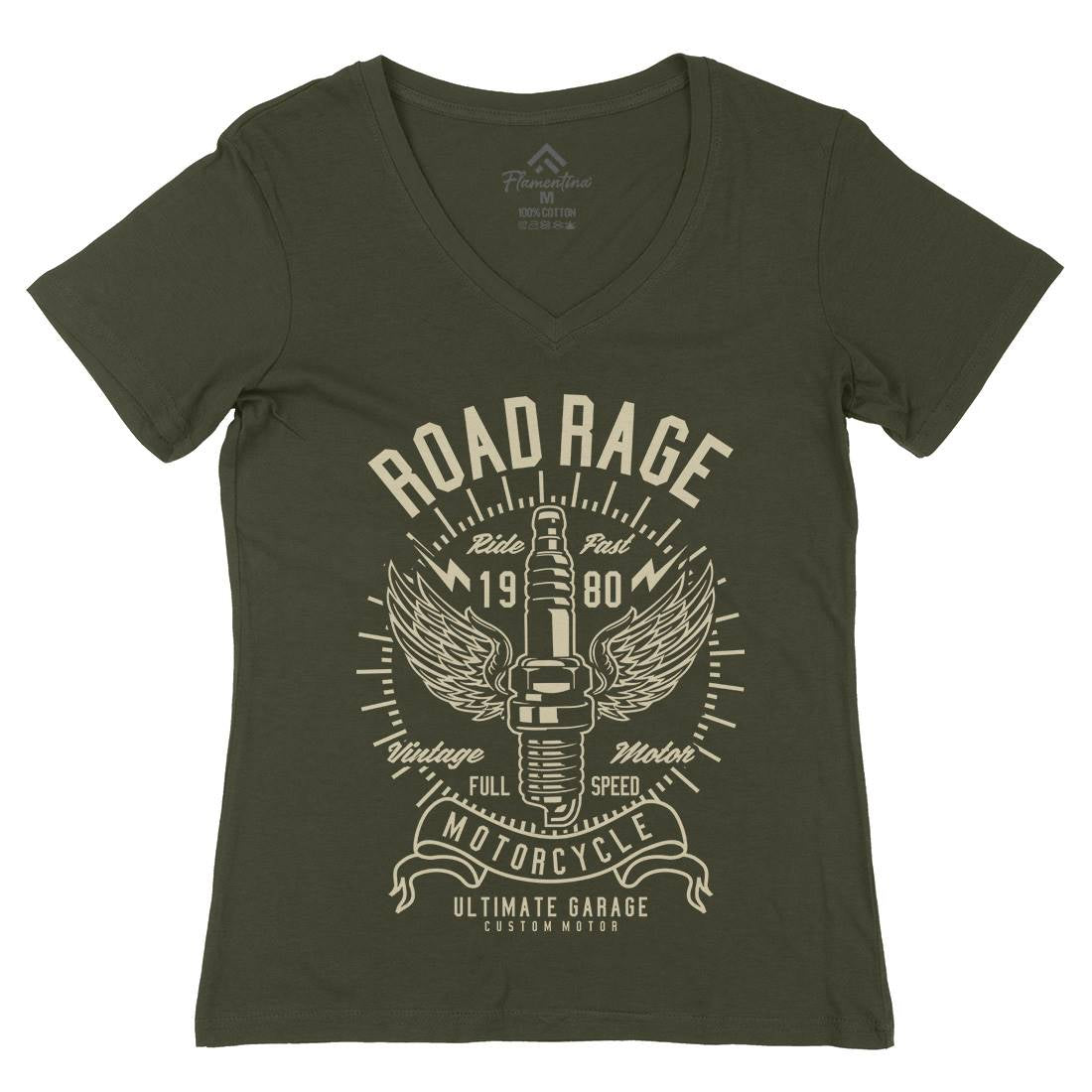 Road Rage Womens Organic V-Neck T-Shirt Motorcycles A270