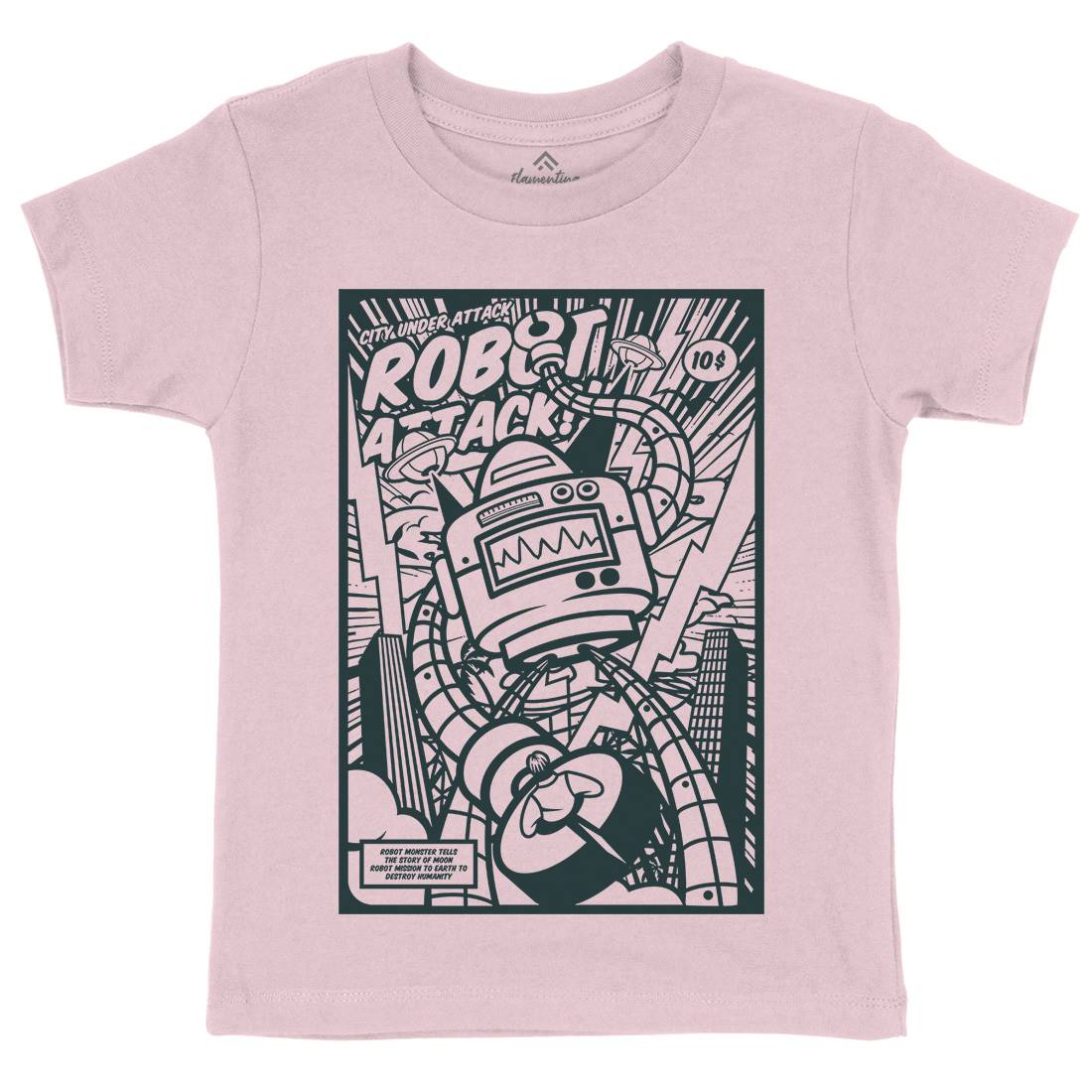 Robot Attack Kids Organic Crew Neck T-Shirt Space A271