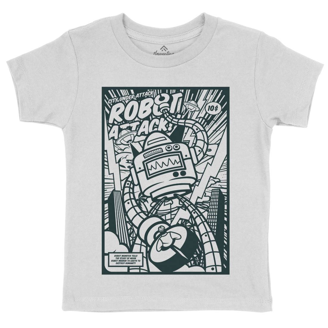 Robot Attack Kids Organic Crew Neck T-Shirt Space A271
