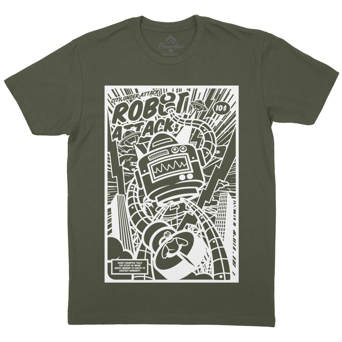 Robot Attack Mens Organic Crew Neck T-Shirt Space A271
