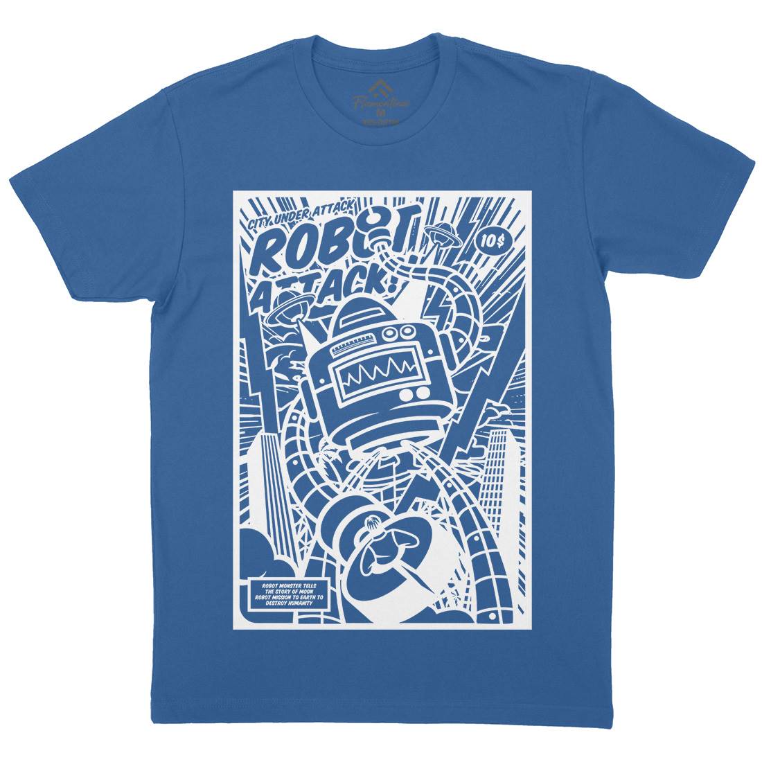 Robot Attack Mens Organic Crew Neck T-Shirt Space A271