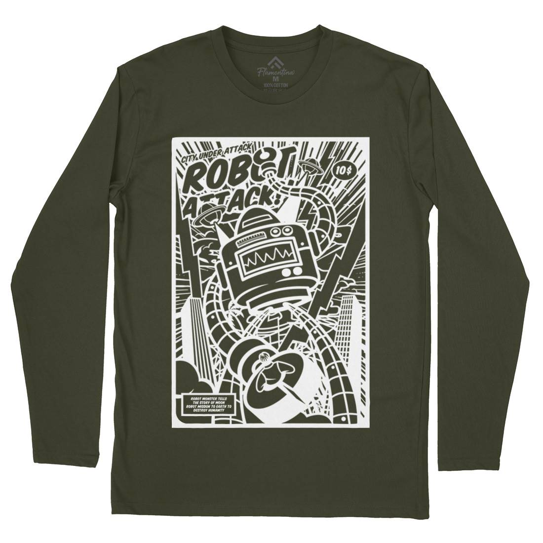 Robot Attack Mens Long Sleeve T-Shirt Space A271