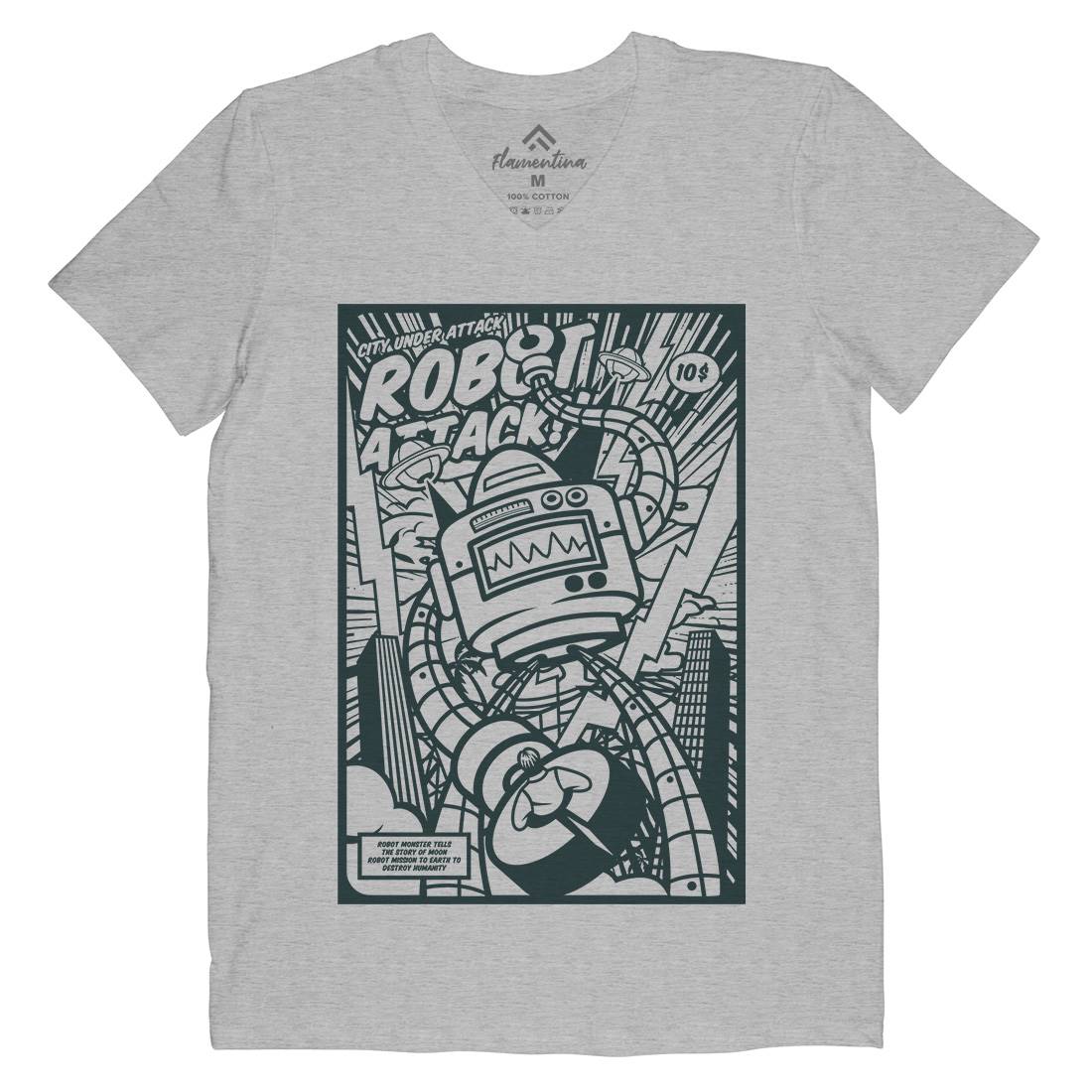 Robot Attack Mens V-Neck T-Shirt Space A271