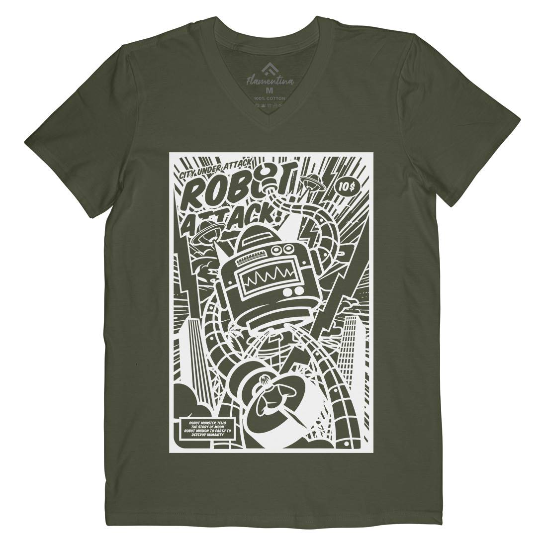 Robot Attack Mens Organic V-Neck T-Shirt Space A271