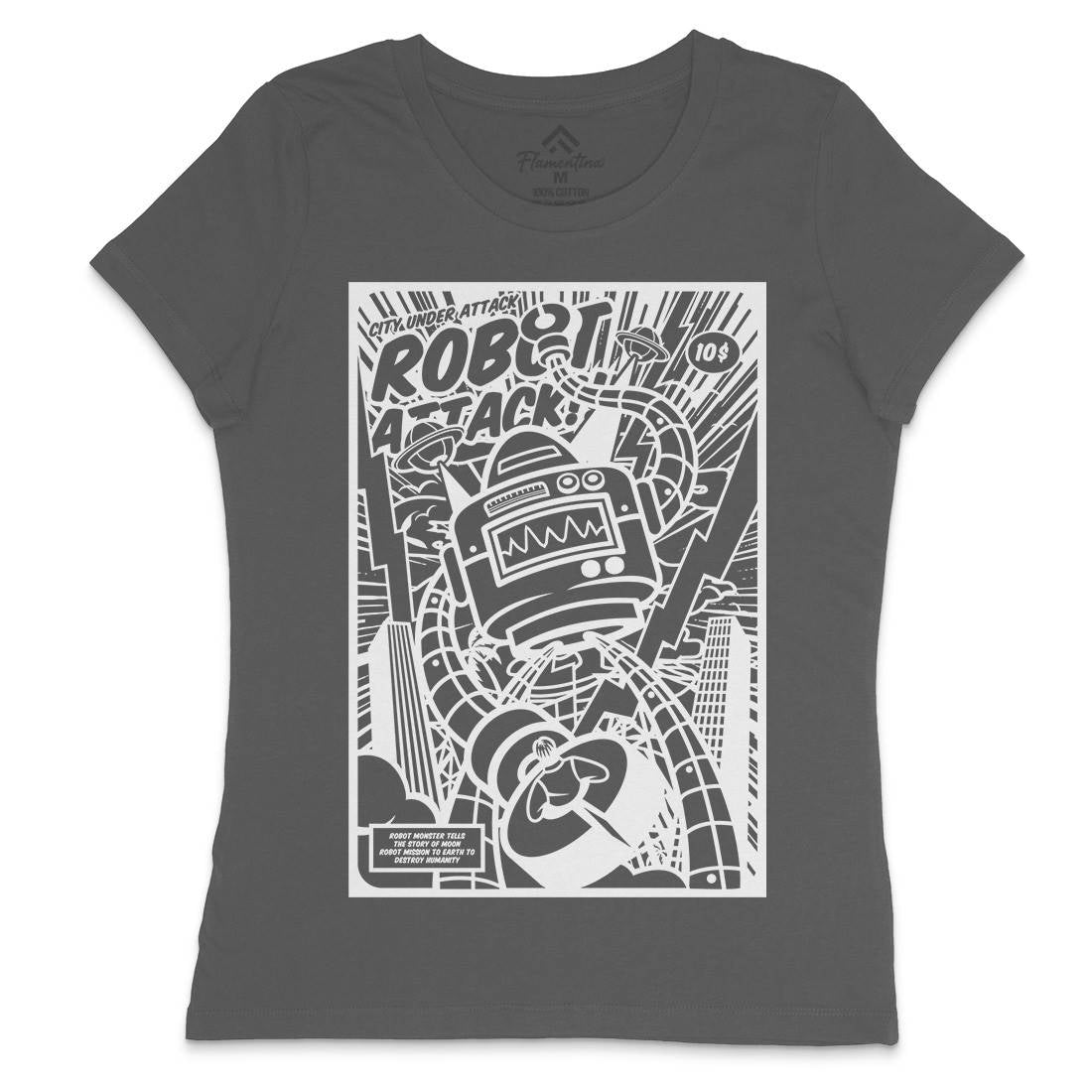 Robot Attack Womens Crew Neck T-Shirt Space A271
