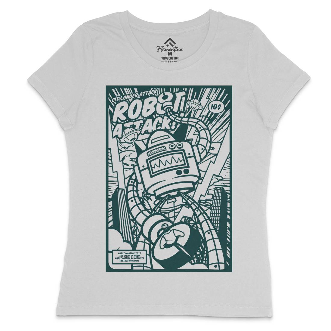 Robot Attack Womens Crew Neck T-Shirt Space A271
