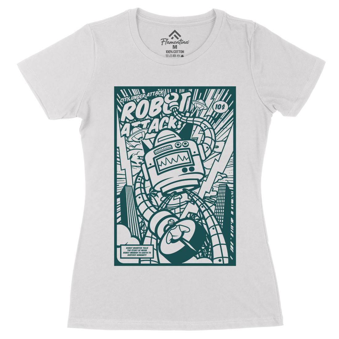 Robot Attack Womens Organic Crew Neck T-Shirt Space A271