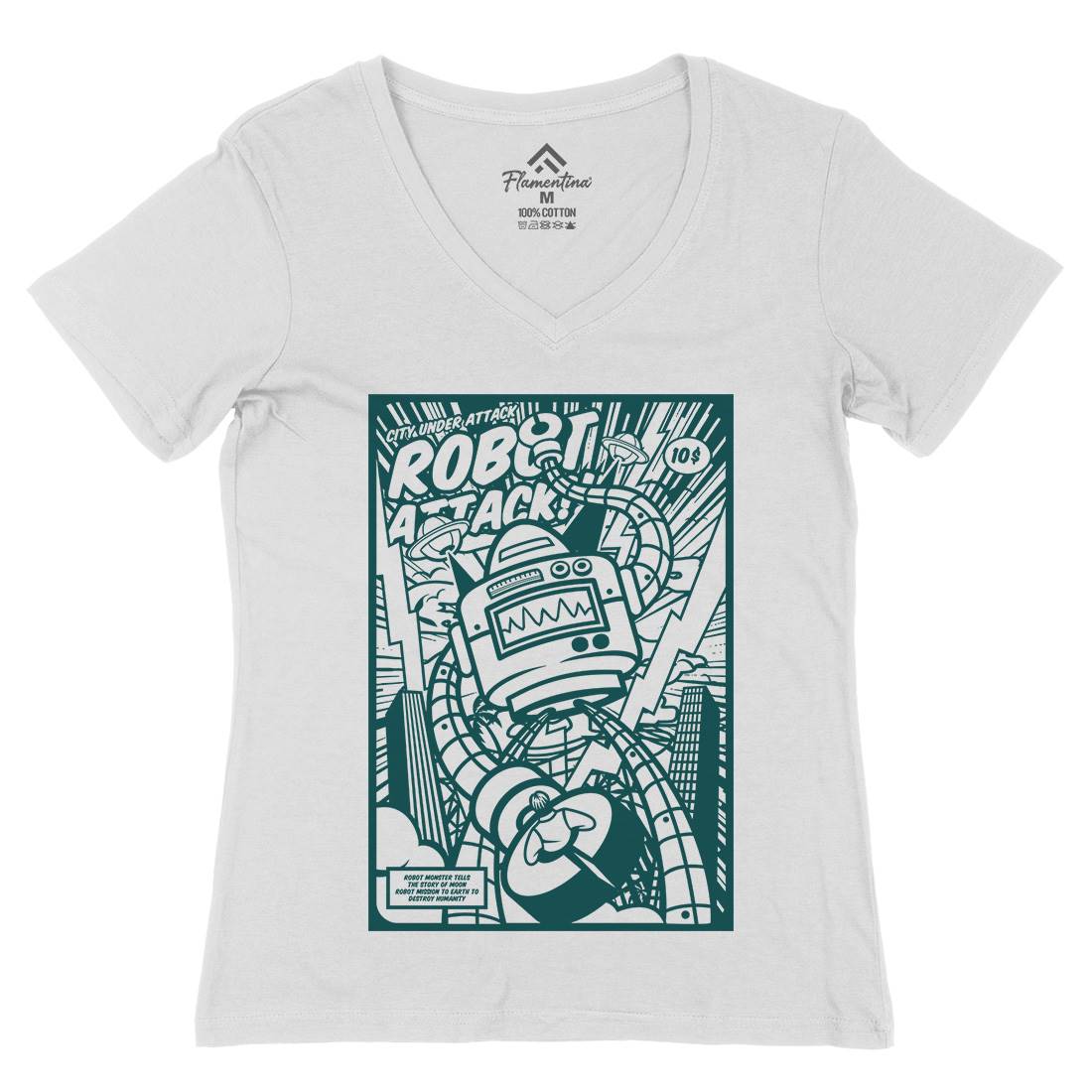 Robot Attack Womens Organic V-Neck T-Shirt Space A271