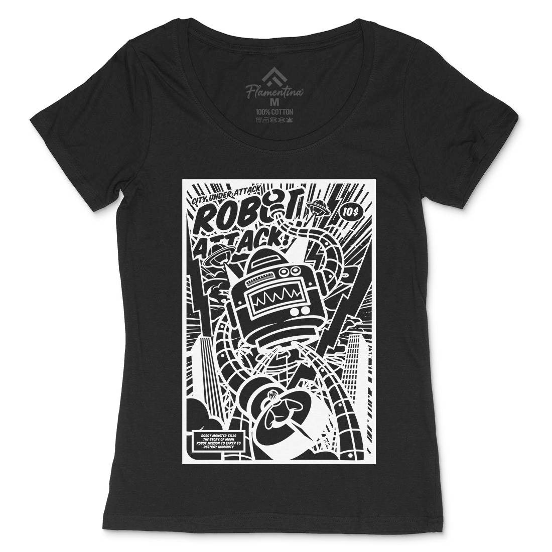 Robot Attack Womens Scoop Neck T-Shirt Space A271