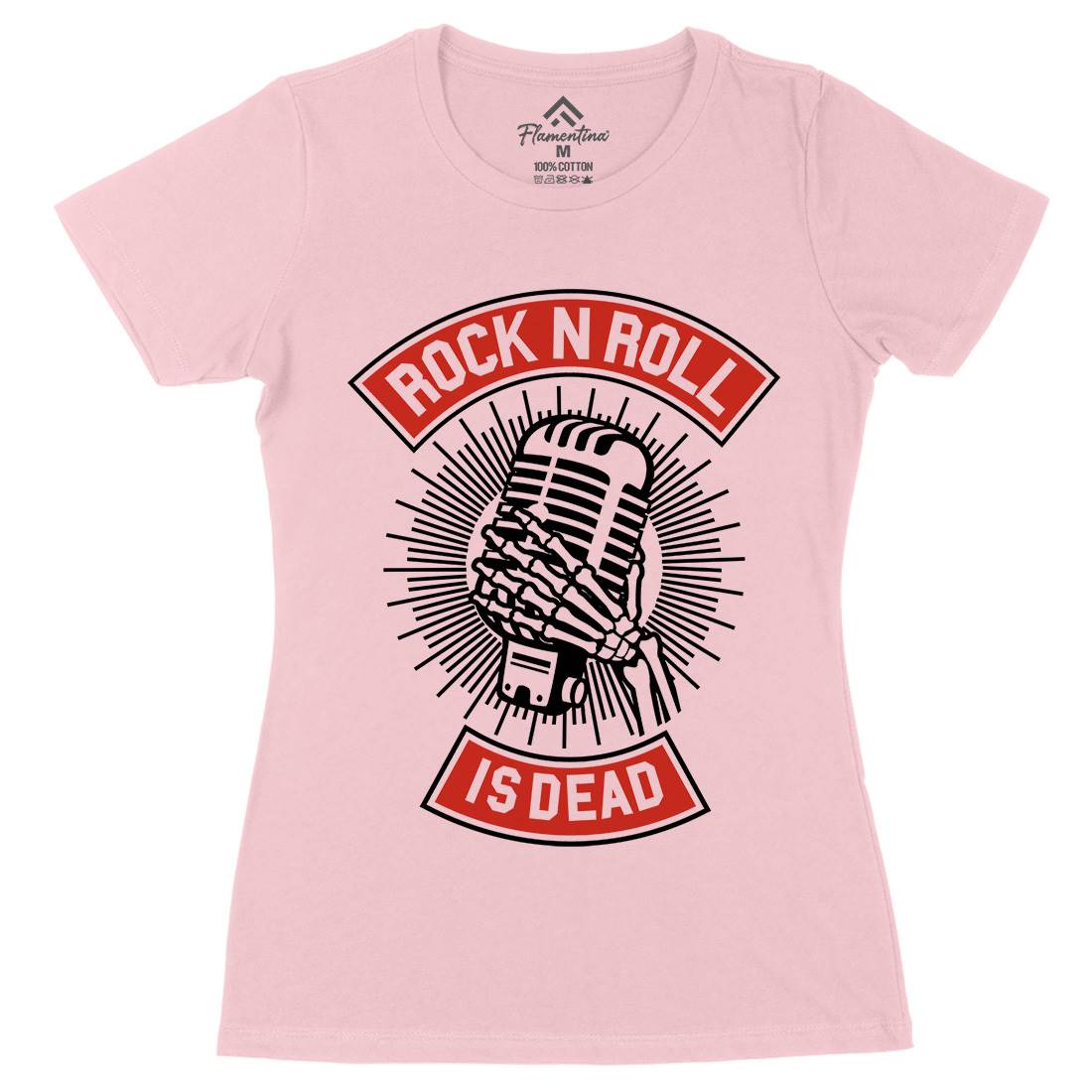 Rock N Roll Is Dead Womens Organic Crew Neck T-Shirt Music A272